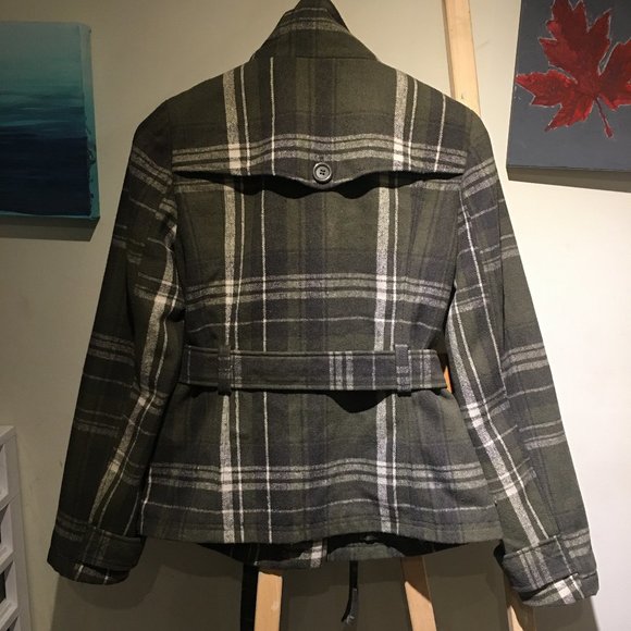 Green plaid Wool coat - Picture 2 of 3